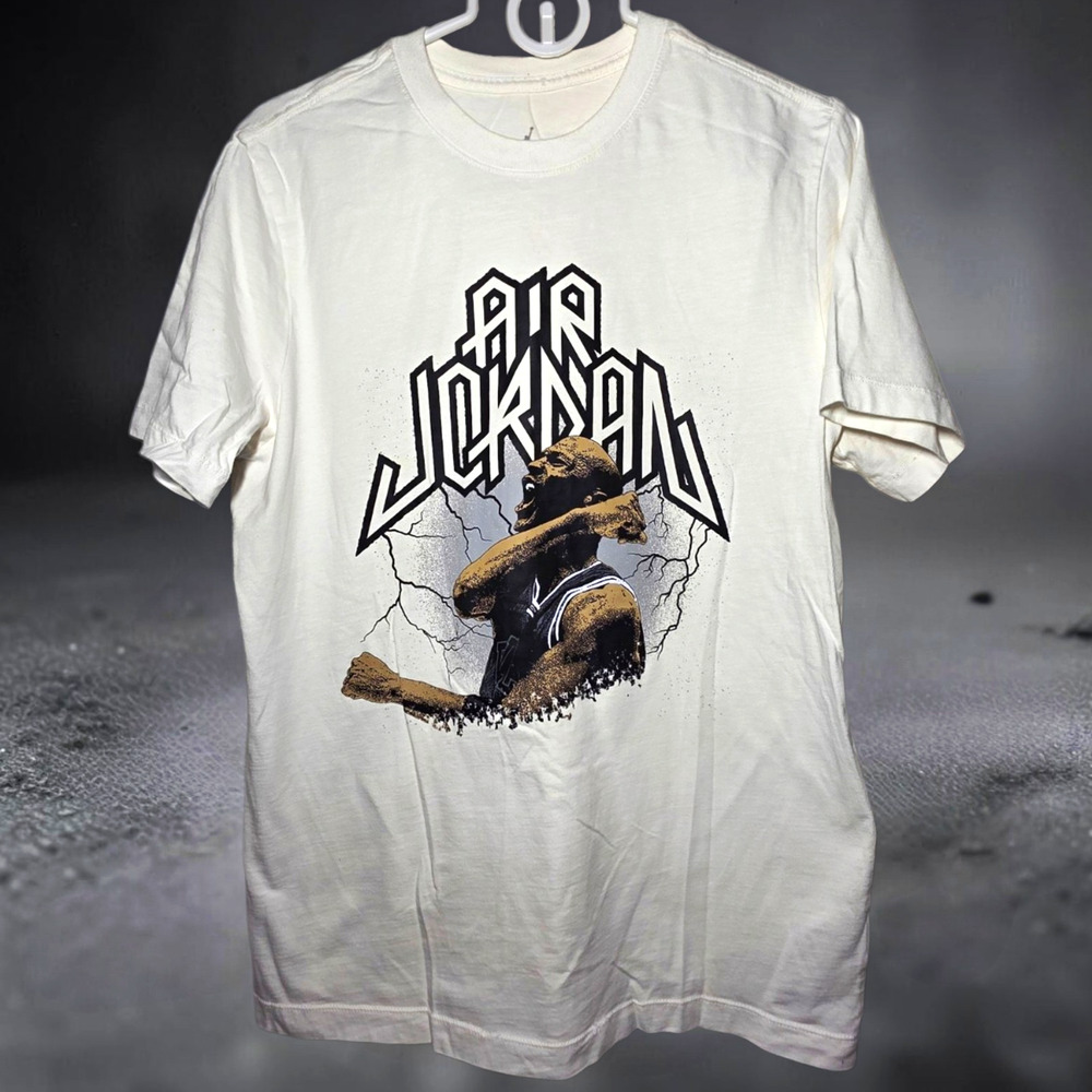 Jordan Dri-FIT Air Jordan Graphic Print Logo Tee White Mens M Crew Neck